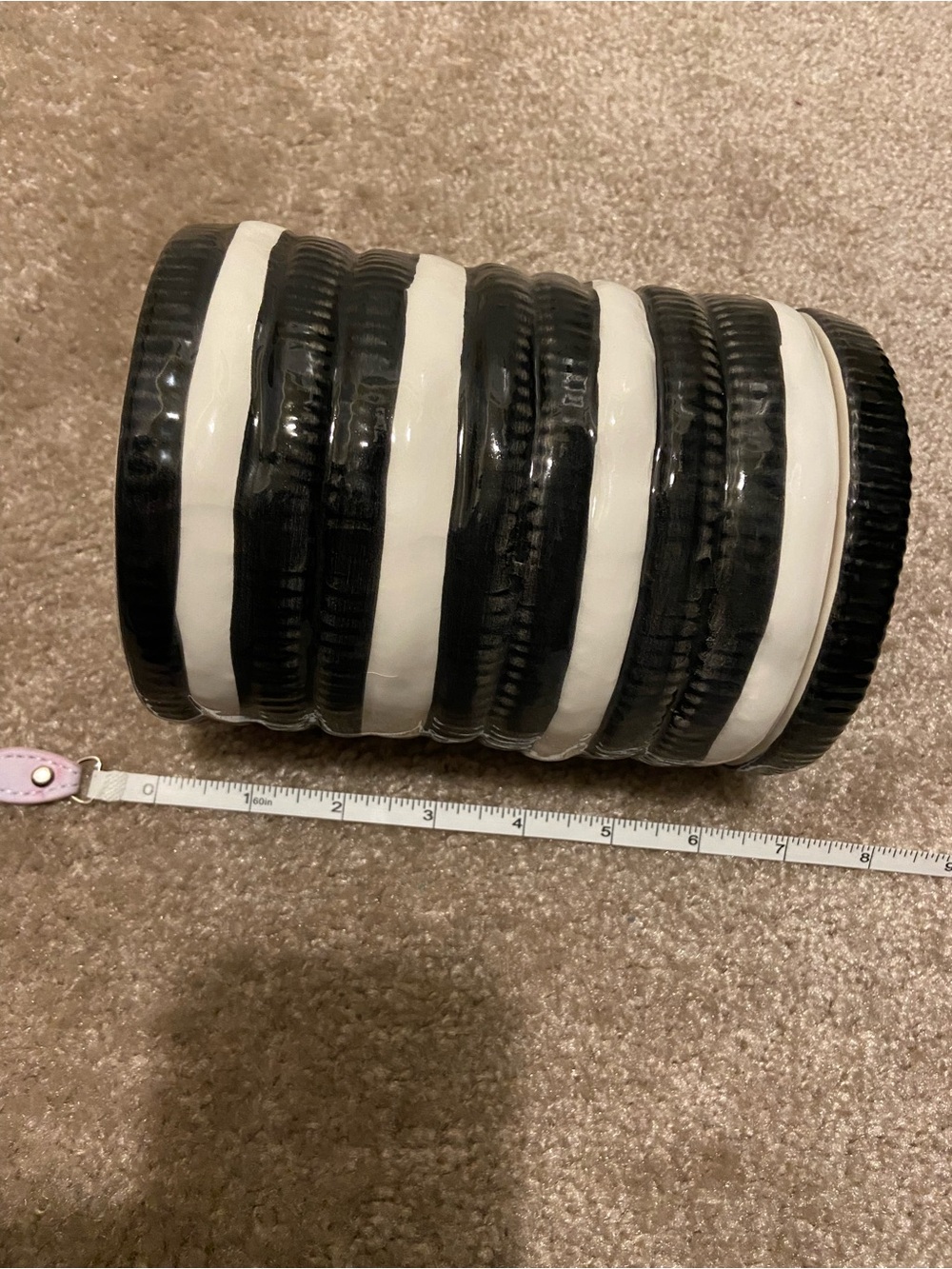 Ceramic Cookie Jar - Black & White Striped Oreo-Inspired Design - Picture 5 of 6